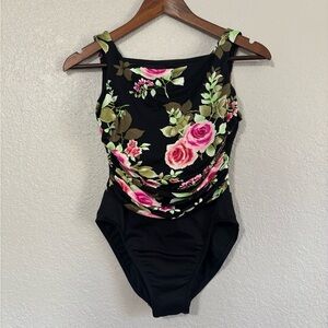 Miraclesuit Vintage Black Floral One Piece Swimsuit